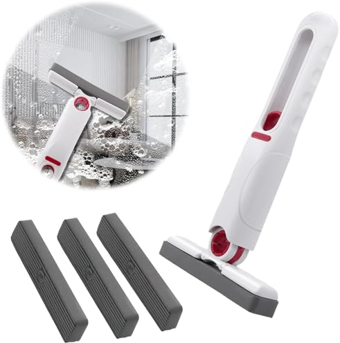 Yowlens Mini balai à franges portable, auto-compression, utilisation humide et sèche, lavable, convient pour salle de bain, cuisine, voiture, vaisselle, bureau, verre