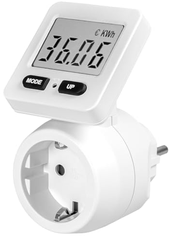 WALTER Stromzähler-Steckdosenadapter | Detaillierte Energiekostenkontrolle mit Display, Messung von Spannung, Leistung, Verbrauch und Kosten