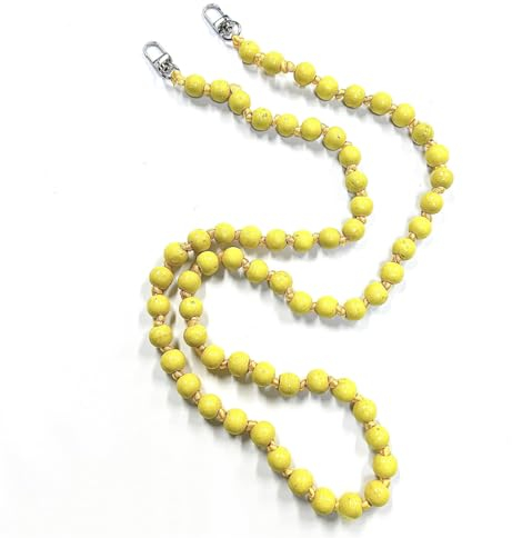 Wambere Universal Holzperlen Handykette SchlüsselbandKette Schlüsselkette Holz Perlen Handyband Handy Lanyard Anhänger Handy Schmuck Handyanhänger Taschenkette Beutelkette für Damen Mädchen,Gelb