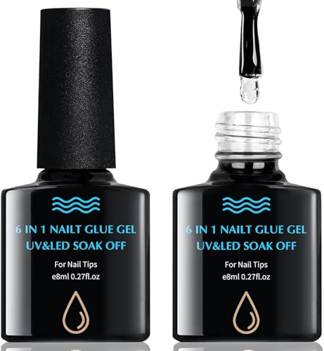 2 Stück Nagelkleber 6 in 1, 8 ML Nagelkleber Für Kunstnägel Extra Stark Nagelkleber für Tips, Primer für Gelnägel Set für Kunstnägel für Falsche Acrylnägel, Nagelkunst, Nail Glue mit Pinsel