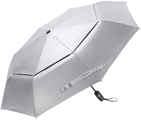G4Free Paraguas plegable de viaje de 42/46 pulgadas, resistente al viento, compacto, protección UV UPF 50+, doble dosel, revestimiento plateado, paraguas de lluvia, Cielo., 46 pulgadas, Moderno