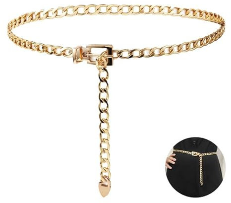 Taillenkette aus Metall, Kettengürtel für Damen Mode Dünne Taille Gürtel Rockgürtel, Taillengürtel Gold Ketten-Gürtel Retro-verstellbarer Kettengürtel Verstellbarer Body Link Gürtel für Jeanskleid
