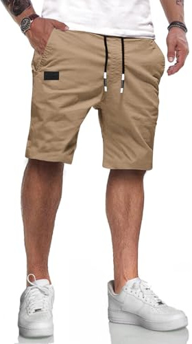 LIUPMWE Pantaloncini Uomo Estivi Casual Pantaloni Corti Uomo Cotone Sportivi con Tasche S-XXL,Marrone-03,L