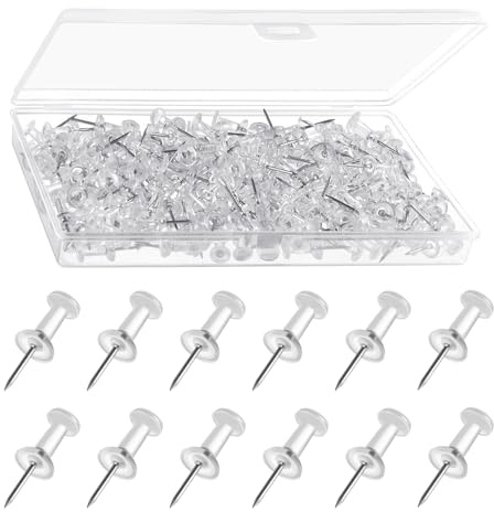 Moendergo 200 PCS Clear Push Pins,Map Pins with Storage Box,Thumb Tacks Drawing Pin for Bulletin Board, Cork Board, Wall Hangings