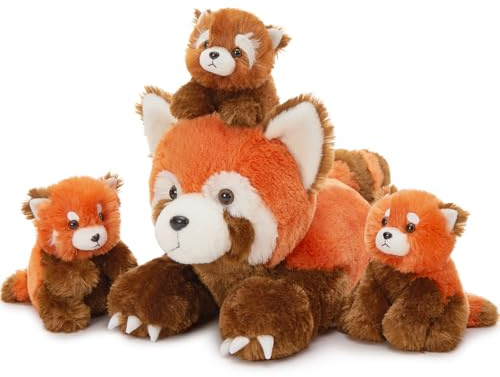 MorisMos 4 stücke Roter Panda Kuscheltier XXL Set, 45cm lang riesen Roter Panda Kuscheltier mit Babys im Bauch, pandateddy Plüschtier Stofftier Geburtstag Geschenk für Kinder Baby