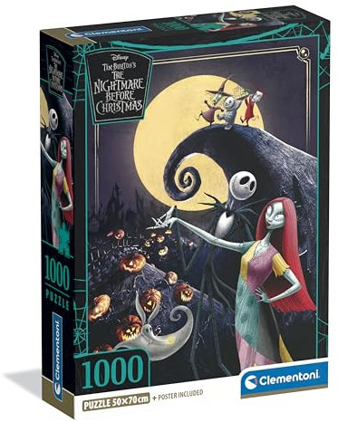 Clementoni - Puzzle pour Adultes 1000 Pièces, Disney Nightmare Before Xmas Compact Box, Fabriqué en Italie, 37060