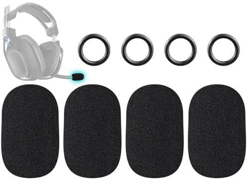 SOULWIT 4Pcs Microphone Cover for Astro A10 Gen 1/2, A20 Gen 1/2, A30/A30 Lightspeed, A40 Gen 1/2/TR, A50 Gen 1/2/3/4/5/X Headphones, Protective Mic Foam Cover Pop Filter Windscreen - Black