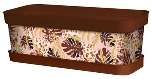 Tradineur - Jardinera de plástico con Plato, Modelo Animal Print Floral, Polipropileno, Tiesto, macetero, Recipiente para Plantas, Fabricada en España (Marrón - 50 cm)