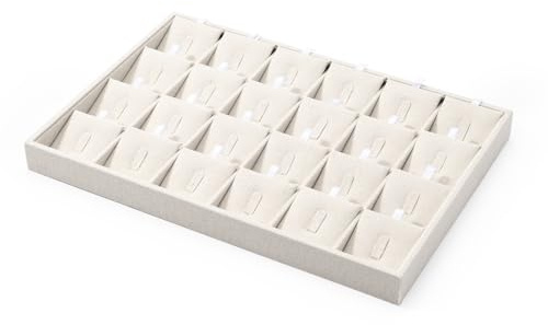 Papten - Bandeja apilable, de lino, cajón de almacenamiento de joyas, soporte para joyas, soporte para 24 anillos. Bandeja para joyas (Beige)