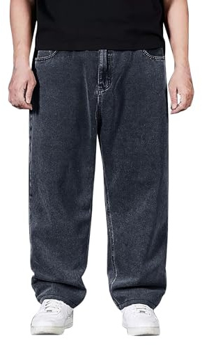 Herrjeans överdimensionerade jeansbyxor vida ben raka arbetsbyxor oversize stretch cargobyxor säckig jeans hög midja denim fritidsbyxor basic tvättade sommarbyxor sommar jeans vandringsbyxor, GRÅ, 8XL