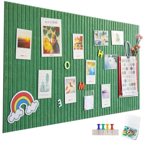Stor filt anslagstavla självhäftande, 60 x 40 cm filtbräda, vertikala ränder dekorativ anslagstavla av filt, vikbar fototavla memotavlor memobrädor bulletin board för kontor kök turkos
