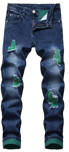 Jean Slim pour Homme, Extensible, déchiré et usé, Confortable, Super Skinny, Taille Flexible