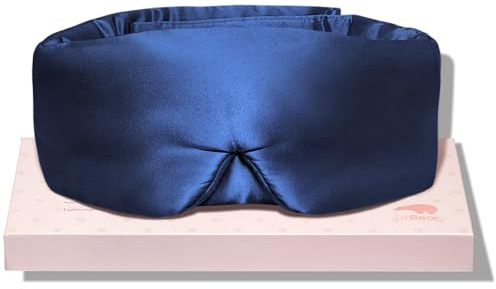 LitBear Schlafmaske Seide für Seitenschläfer, 100% 22 Momme reine Maulbeerseide, Gesicht anpassende gepolsterte Seiden Augenbinde mit verstellbarem Kopfband für Frauen & Herren (Mitternachtsblau)