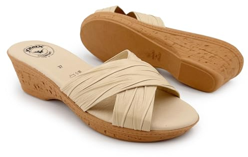 JOMIX Sandalias de Mujer de Cuña Media Chanclas con Tiras Cruzadas para Verano Calzado Cómodo
