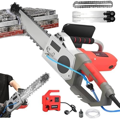 TDSYOCG Electric Concrete Chain Saw, Handheld Electric Chainsaw Wall Cutting Machine, Concrete Cutting Saw, with 2 Diamond Chains and 2 Guide Plates, 13.8/18.9in Cutting Depth