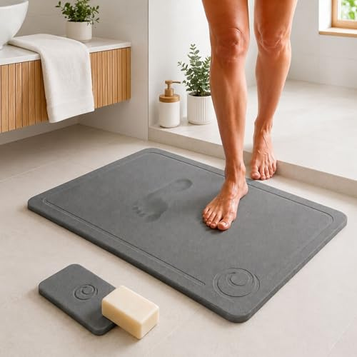 Weilora Alfombra Piedra Diatomita Baño 60x39 cm Gris Antracita