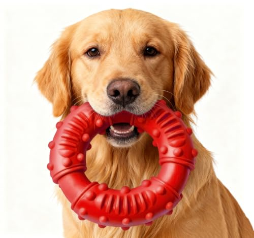 EclipseGuard tuggleksak för hundar, hundleksaker, oförstörbar gummi för stark tugg, tuggleksak hund, Denta Fun Care Ring, naturgummileksak för små/medelstora/stora hundar röd