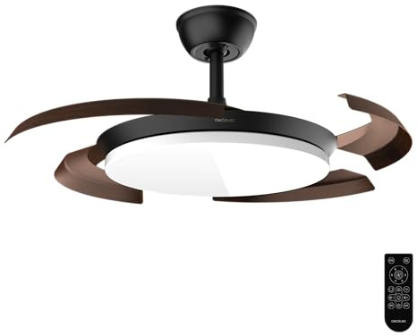 Cecotec Takfläkt med LED-infällbara blad EnergySilence Aero 4500 svart och mörkträ osynligt pussel. 30 W, DC-motor, 42 tum diameter, fjärrkontroll, timer, sommar-/vinterfunktion