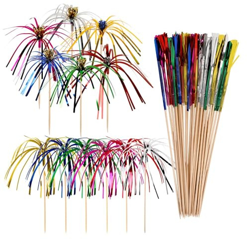100 Stuzzicadenti Da Cocktail A Forma Di Fuochi D'Artificio, Spiedini Da Cocktail Lunghi 23 Cm, Spiedini Colorati Per Finger Food, Decorazioni Per Cocktail, Adatti Per Compleanni, Matrimoni