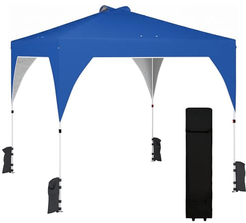 Outsunny Carpa Plegable 3x3 m, Pop-up, Cenador Pabellón de Jardín con Ventilación Superior, Bloqueo Central, UPF50+, Altura Ajustable 3 Niveles, Bolsa Transporte con Ruedas, Sacos de Arena, Azul