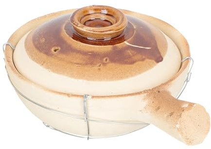 SOLUSTRE Cazuela de Cerámica para Estofado 0.8l Mango Único y Resistente, Olla Doméstica para Cocina Casera, Utensilios de Cocina de Arcilla para Arroz, Guisos y Estofados