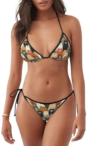 Söta tecknade björnar tryck bikini set trikini fräck baddräkt justerbara baddräkter för spa pool strand, Bikini 1515, M