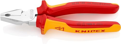 KNIPEX High Leverage Combination Pliers Self-Service Card, 02 06 180 SB | Chrome-Plated Insulated with Multi-Component Grips; VDE-Tested 180 mm