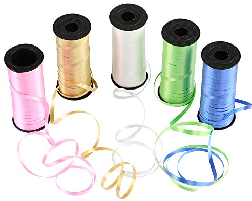 Naler Geschenkband Polyband in 5 Farben Ringelband Deko Band für Ballonverschlüsse Geschenkverpackung Basteln (5 Rollen)