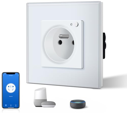 BSEED Prise Murale Connectée, Prise Electrique Intelligente Compatible avec Alexa/Google Home/Tuya APP, Contrôle Vocal, Prises de courant Wifi 16 Amp 240V 86 * 86mm Blanc (Ligne Neutre Requise)