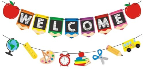 STOBOK Banner Decorativo De Vuelta Al Cole 2 Piezas Guirnalda Para Fiesta Escolar Decoración De Paredes Ventanas Y Puertas Accesorios Para Fotos Y Celebraciones