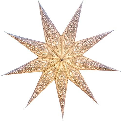 JUSTSTARS Papierstern mit Beleuchtung – Set mit Kabel und LED – Weihnachtsstern zum Hängen/Fenster-Deko – 40cm White