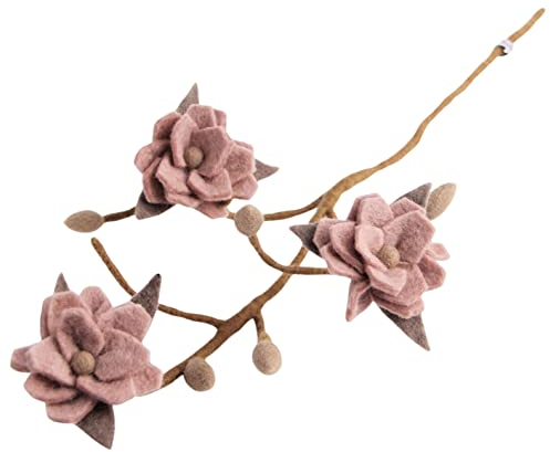 Én Gry & Sif Deko-Zweig Magnolie für Vase im Scandi-Stil I Natur-Filz, Hand-Made, fair-Trade I braun mit rosé farbenen Blüten - 1x - 60cm