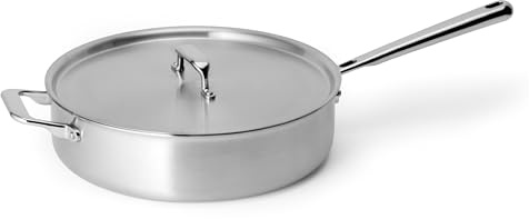 Misen 5-Ply Stainless Steel Sauté Pan with Lid - Versatile, Durable, Dishwasher and Oven Safe - Even Heating, Ergonoic Stay-Cool Handle - For Searing, Braising, and More - 3 QT
