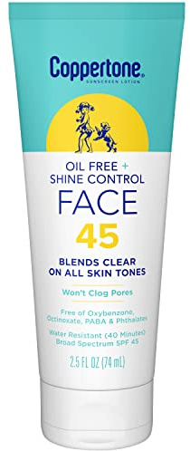 Coppertone Oil Free, Shine Control Face Sunscreen Lotion SPF 45, 2.5 FL OZ