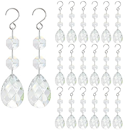 H&D HYALINE & DORA Lot de 20 pendentifs en cristal transparent de 38 mm, perles de cristal pour lustres, attrape-soleil avec crochets pour fenêtres, décoration d'intérieur