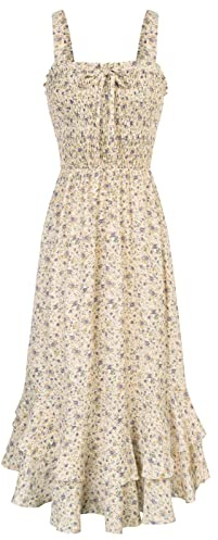 Vestido Noche con Casual para Mujer Sin Mangas con Tirantes Finos Estampado Marfil Flores Moradas S