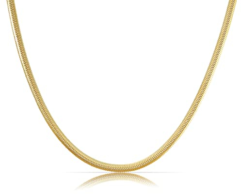 Made by Nami Halsketten Schlangen-Design 3mm • Minimalistische Schlangen-Kette mit starkem Karabiner-Verschluss • Choker Halskette Damen • Edelstahl Gliederkette • Geschenk für Sie (Gold)