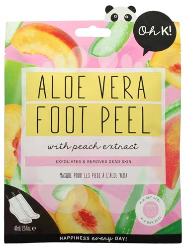 Oh K! Foot Peel Mask - Aloe Vera - Foot Peeling Mask for Dry Feet and Cracked Heels - Feet Exfoliant with Aloe Vera and Peach Extracts - 1 Pair