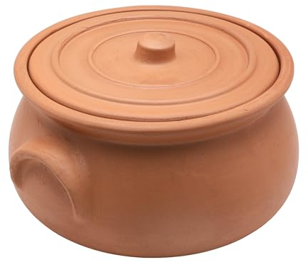 Hakan Casserole en argile faite à la main avec couvercle, batterie de cuisine en terre cuite naturelle non émaillée, casserole en terre cuite, cocotte, plat en terre cuite, plat coréen, indien,
