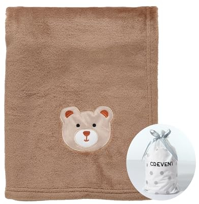 CREVENT Söt, mysig, fluffig, varm babyfilt, för pojkar, flickor, spädbarn och småbarn, sängkläder för spjälsäng och barnvagn, för babyshower och födelsedag, som gåva till nyfödd, 75 x 100 cm, björn