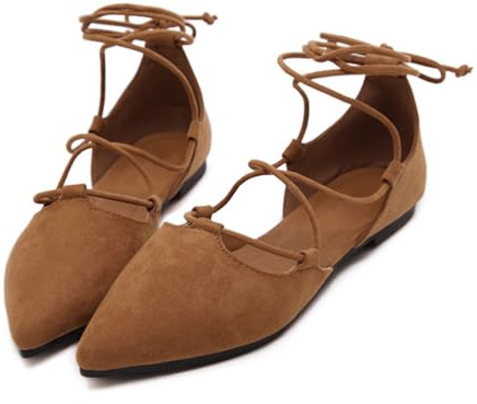 ticticlily Ballerinas Damen Riemchenballerina Damen Bequeme Ballerinas Damen Elegant Flats Schuhe mit Knöchelwickel und elastischen Kreuzträgern C Braun 42 EU