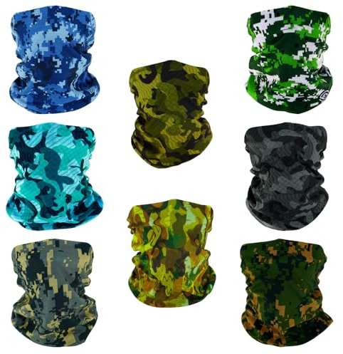 SMEHCF 8 Multipurpose Bandanas for Women Men Headband Balaclava Hair Head Scarf Face Half Airsoft Paintball Mask Neck Gaiters Breathable Reusable Washable Marsh Forest Ocean Digital Camo Camouflage