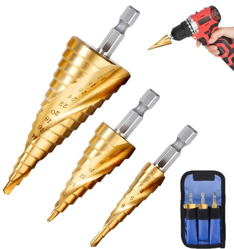 HomeDejavu 2 piezas Brocas de Cono,Brocas cónicas,Brocas escalonadas HSS,apto para metal,acero inoxidable,plástico y madera (4-12 mm/4-20 mm/4-32 mm) (ranura en espiral)