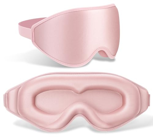 FlyCoco 99% Fully Block Out Light Eye Sleep Mask, 3D Deep Contoured Eyes Cover Zero Pressure, Long Lash Extension Eyes Mask with Adjustable Straps for Sleeping Travel Home Nap Rest Women Men (Pink)