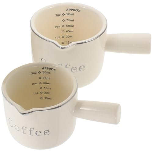 Ciieeo 2 Espressotassen Espressokaffee-Keramik-Messbecher 90-Ml-Espressotassen Mit Henkel Espresso-Shot-Kaffeetasse Mit V-Förmiger Öffnung Zum Aufschäumen
