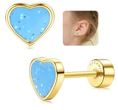 LOLIAS Pendientes Tuerca Titanio Forma Corazón Para Niñas Mujeres Oro 14 Quilates Bonitos Pendientes Pequeños Lentejuelas Hipoalergénicos Regalos Niñas Cartílago Tragus Piercing Oreja