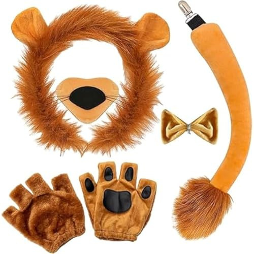 Déguisement Lion ou avec Diadème et Queue Déguisements d'Animaux avec Accessoires Idéal pour Carnaval et Fêtes de Déguisement