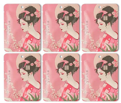 Shefave Tuchmaske Japanese Skincare 6PCS Sakura Gesichtsmaske Gesicht Masken Beauty Set, Tuchmasken mit Korean Skincare Granatapfelextrakt, Reparatur Maske, Gleichmäßiger Hautton, Antioxidans