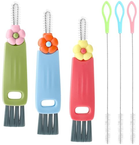 3 cepillos para tapa de botella 3 en 1 para tapa de taza, juego de cepillos de limpieza para tapa de vaso con pajita y cepillo de limpieza, cepillo portátil multiusos para botellas de agua