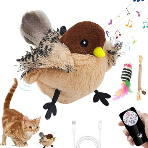 Flying Bird Cat Toy, Cat Flying Bird Toy, Cat Toy Flying Bird, Flying Bird for Cats, Electronic Flying Bird Cat Toy, The Wings Are Movable, The Sound Comes Out when Touched (G, With remote control)